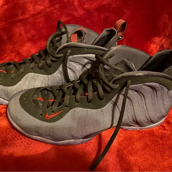 Gray denim and Red Athletic Sneakers - Picture 2 of 2